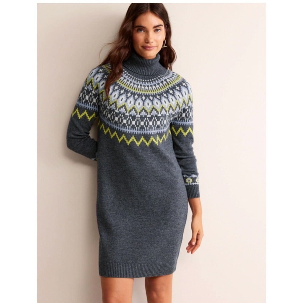 Boden Edith Fair Isle Knitted Wool Alpaca Sweater Dress US 12 Gray‎ Sold Out